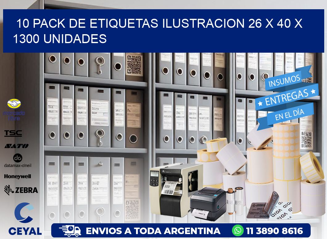 10 PACK DE ETIQUETAS ILUSTRACION 26 x 40 X 1300 UNIDADES