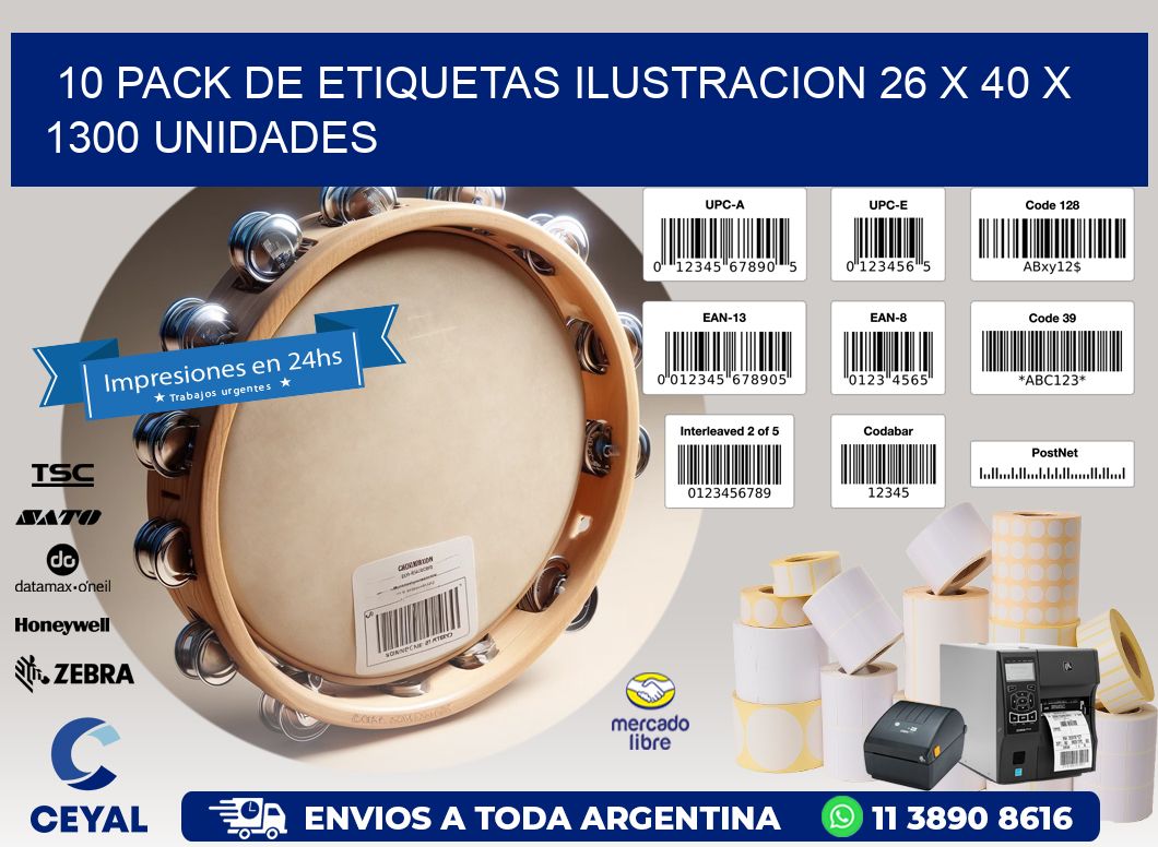 10 PACK DE ETIQUETAS ILUSTRACION 26 x 40 X 1300 UNIDADES