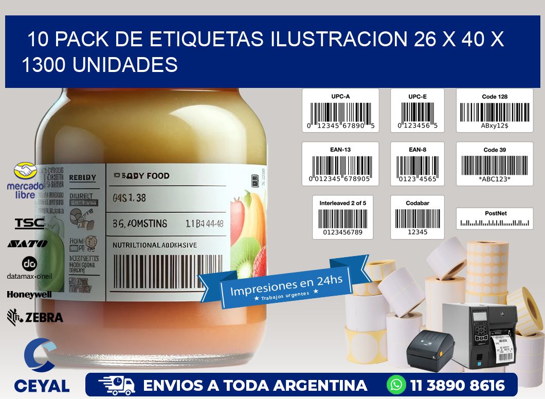 10 PACK DE ETIQUETAS ILUSTRACION 26 x 40 X 1300 UNIDADES