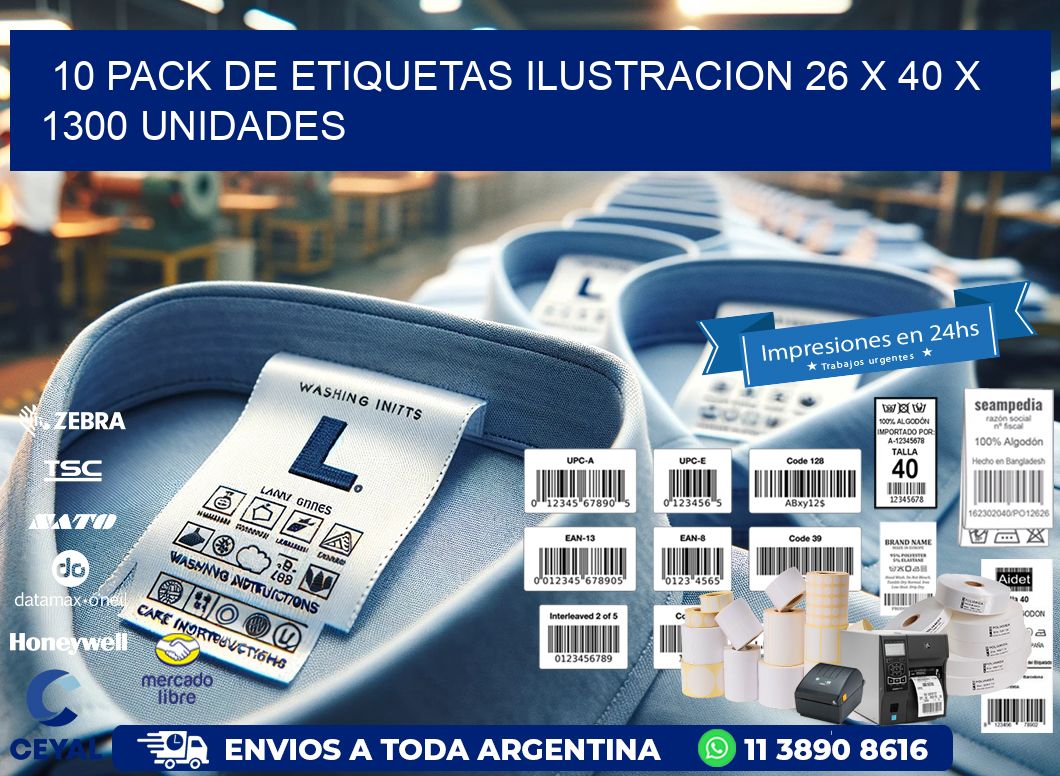 10 PACK DE ETIQUETAS ILUSTRACION 26 x 40 X 1300 UNIDADES