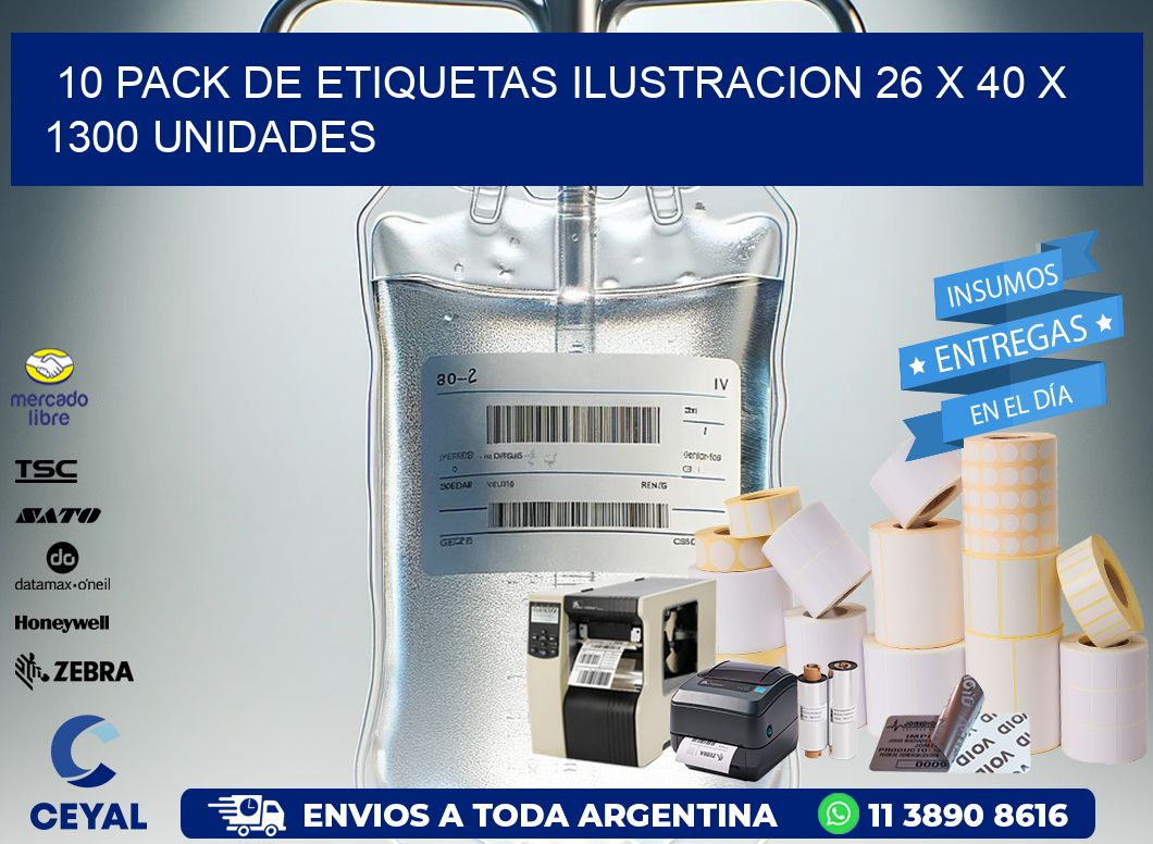 10 PACK DE ETIQUETAS ILUSTRACION 26 x 40 X 1300 UNIDADES