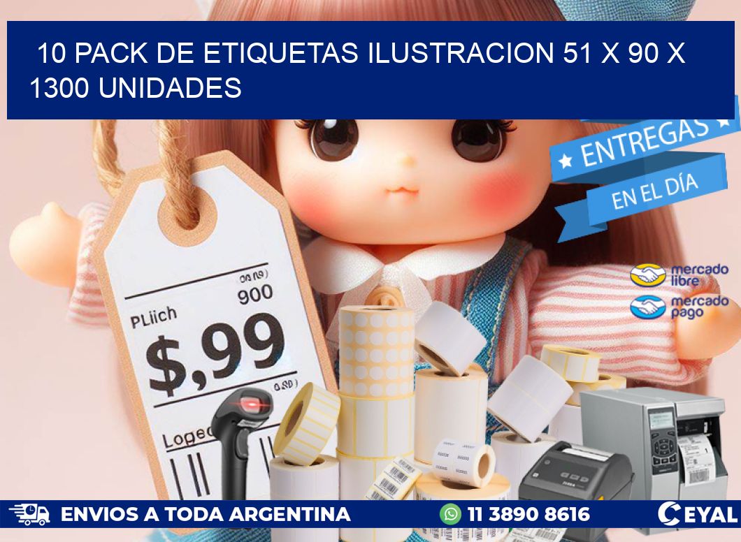 10 PACK DE ETIQUETAS ILUSTRACION 51 x 90 X 1300 UNIDADES