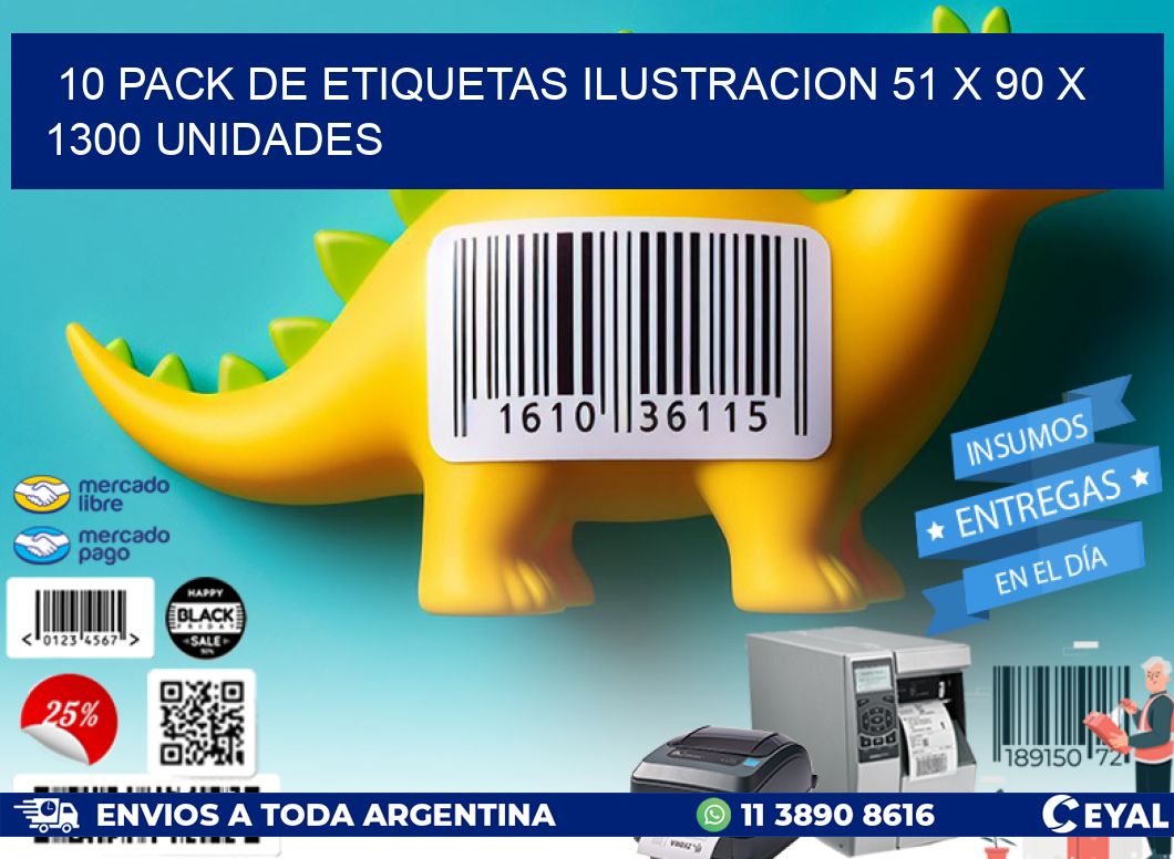 10 PACK DE ETIQUETAS ILUSTRACION 51 x 90 X 1300 UNIDADES