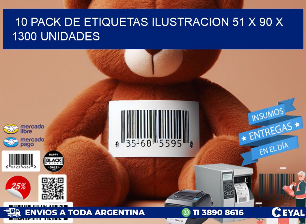 10 PACK DE ETIQUETAS ILUSTRACION 51 x 90 X 1300 UNIDADES