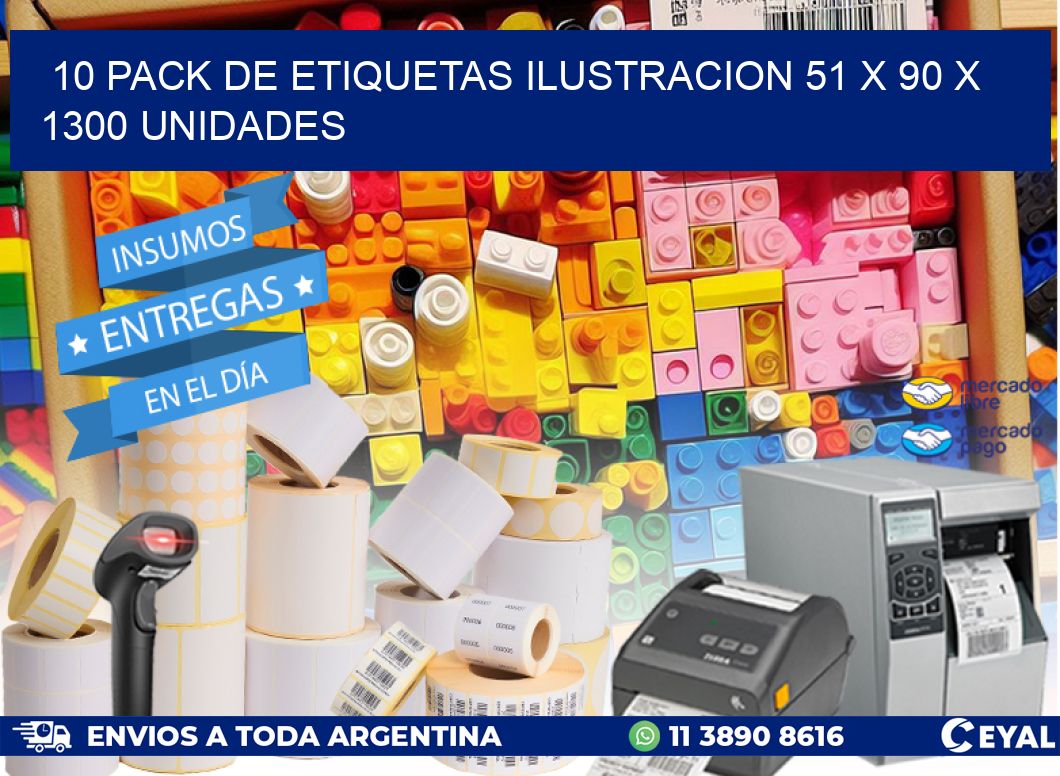 10 PACK DE ETIQUETAS ILUSTRACION 51 x 90 X 1300 UNIDADES