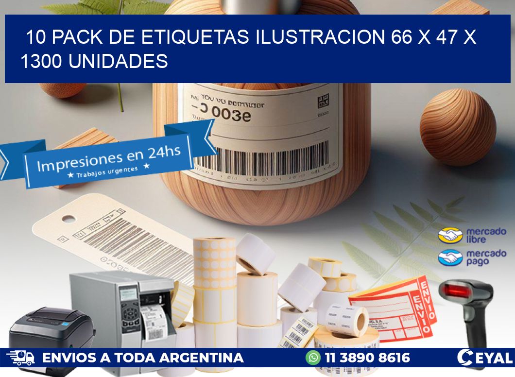 10 PACK DE ETIQUETAS ILUSTRACION 66 x 47 X 1300 UNIDADES