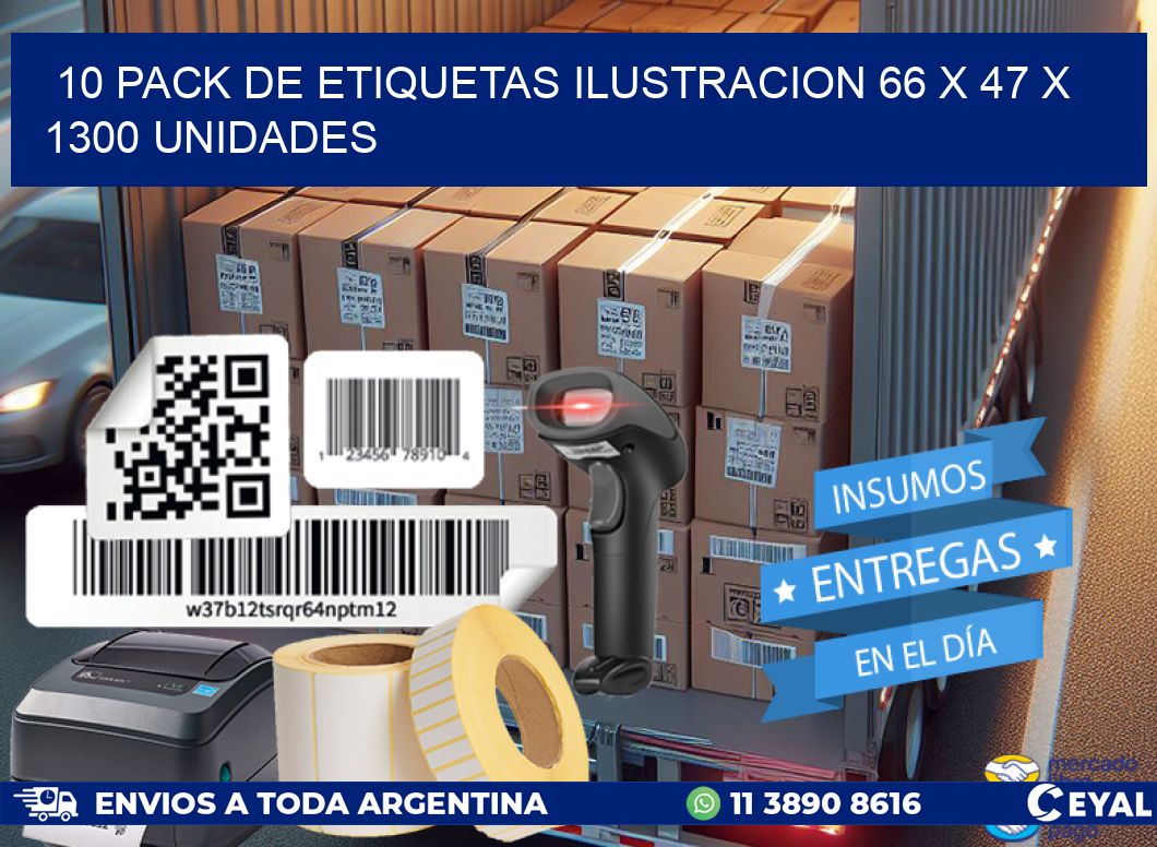 10 PACK DE ETIQUETAS ILUSTRACION 66 x 47 X 1300 UNIDADES