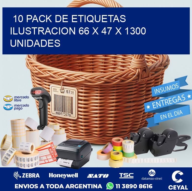 10 PACK DE ETIQUETAS ILUSTRACION 66 x 47 X 1300 UNIDADES