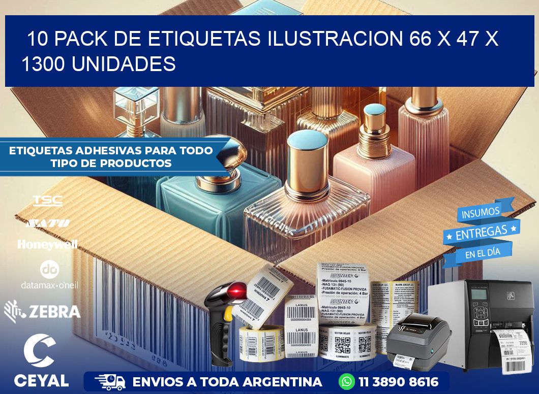 10 PACK DE ETIQUETAS ILUSTRACION 66 x 47 X 1300 UNIDADES