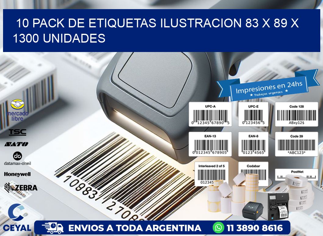 10 PACK DE ETIQUETAS ILUSTRACION 83 x 89 X 1300 UNIDADES