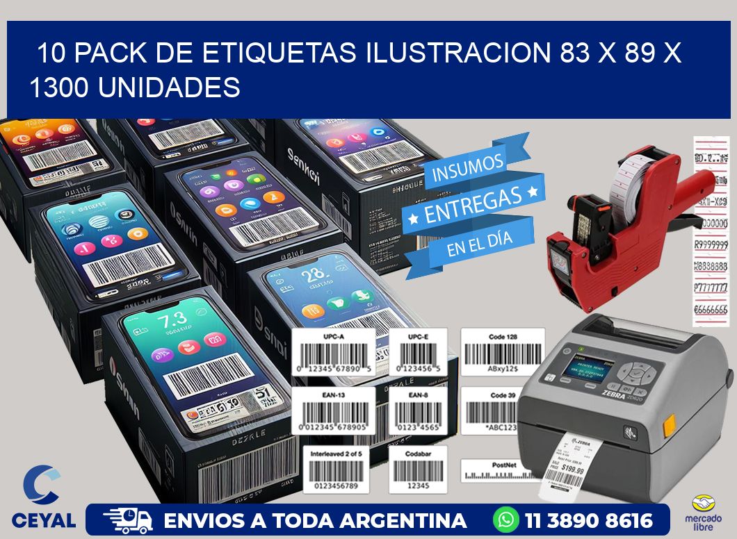 10 PACK DE ETIQUETAS ILUSTRACION 83 x 89 X 1300 UNIDADES