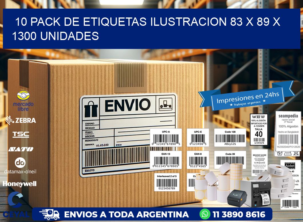 10 PACK DE ETIQUETAS ILUSTRACION 83 x 89 X 1300 UNIDADES