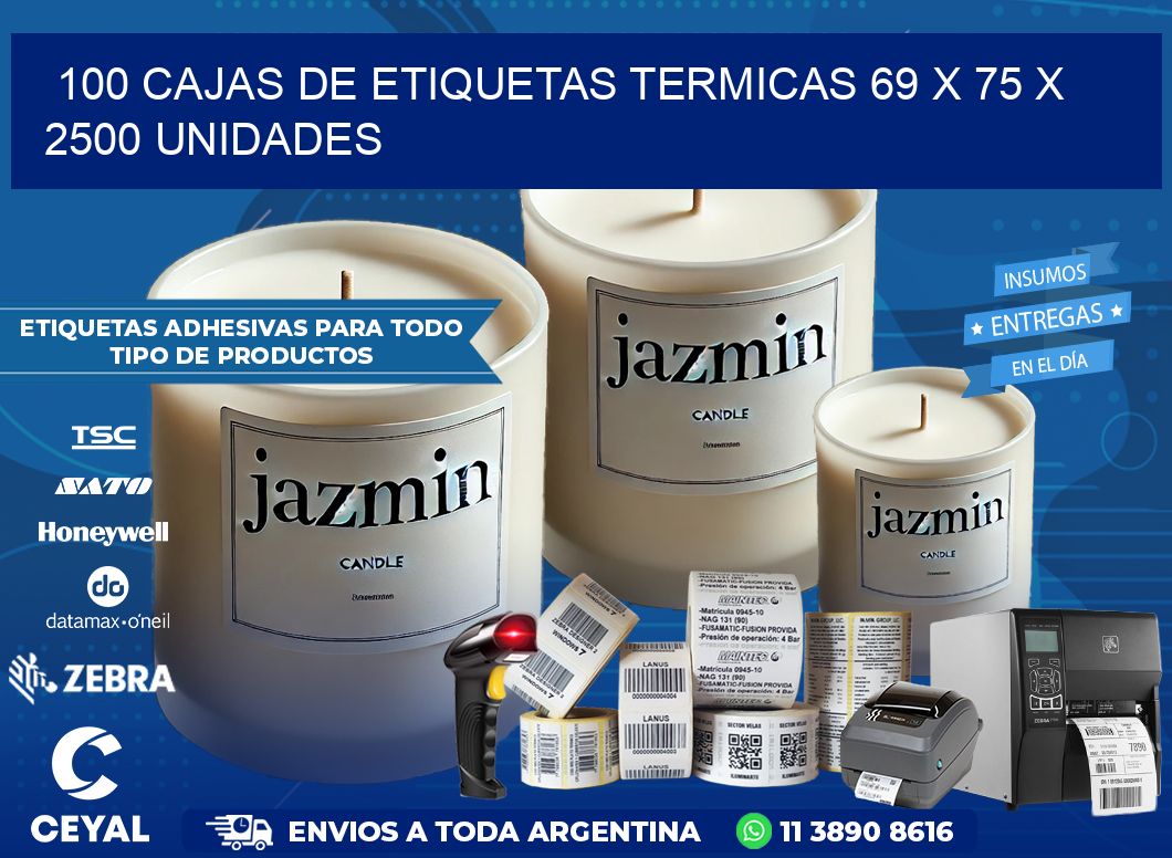 100 CAJAS DE ETIQUETAS TERMICAS 69 x 75 X 2500 UNIDADES