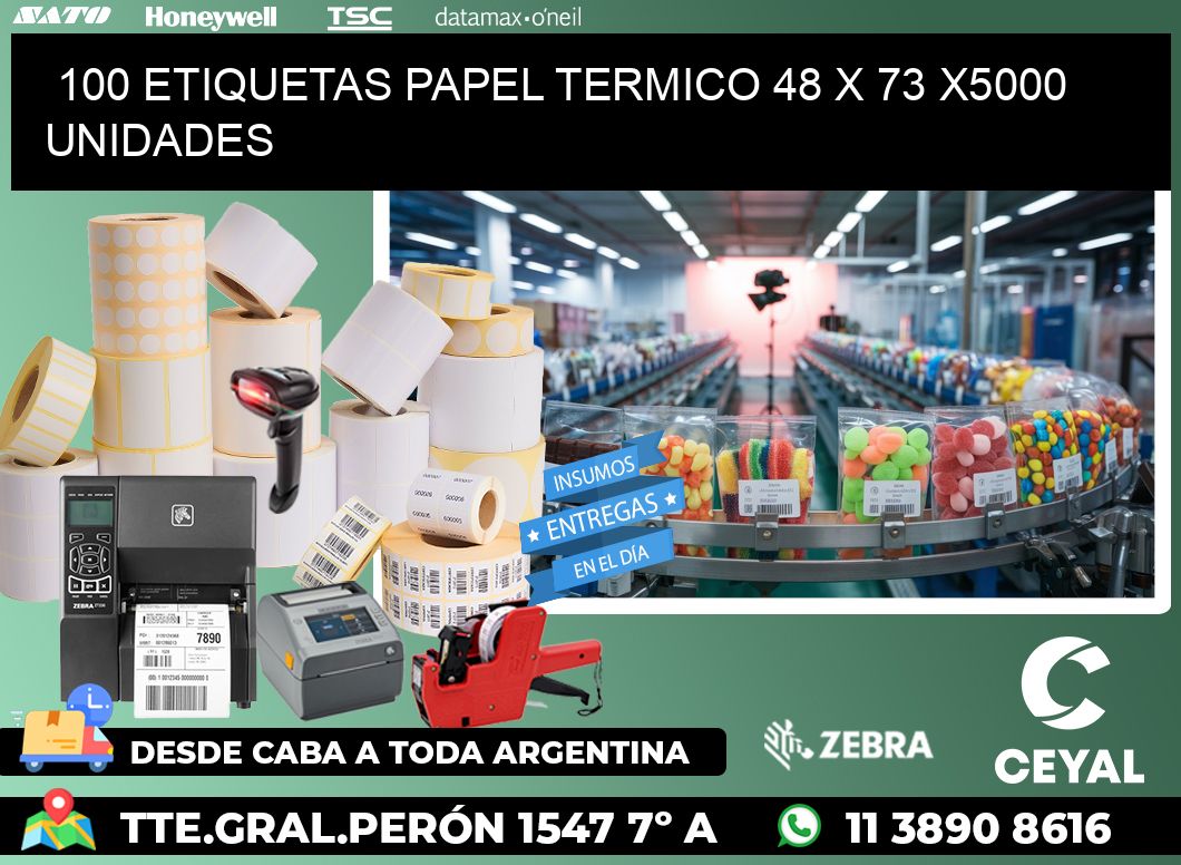 100 ETIQUETAS PAPEL TERMICO 48 x 73 X5000 UNIDADES