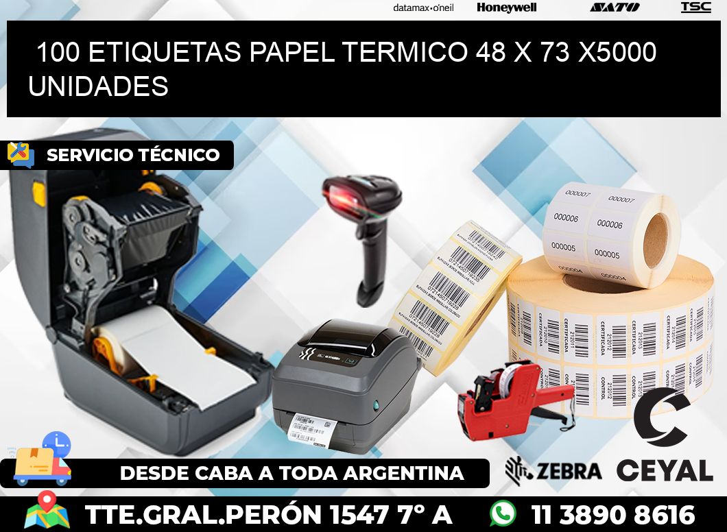 100 ETIQUETAS PAPEL TERMICO 48 x 73 X5000 UNIDADES