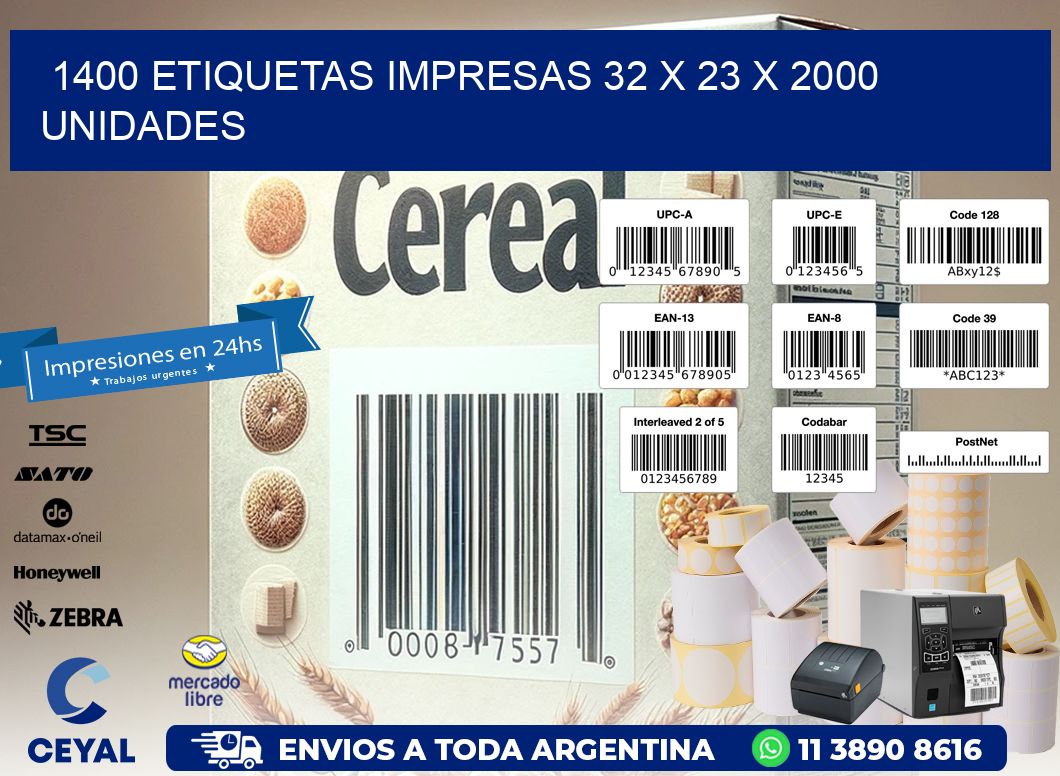 1400 ETIQUETAS IMPRESAS 32 x 23 X 2000 UNIDADES