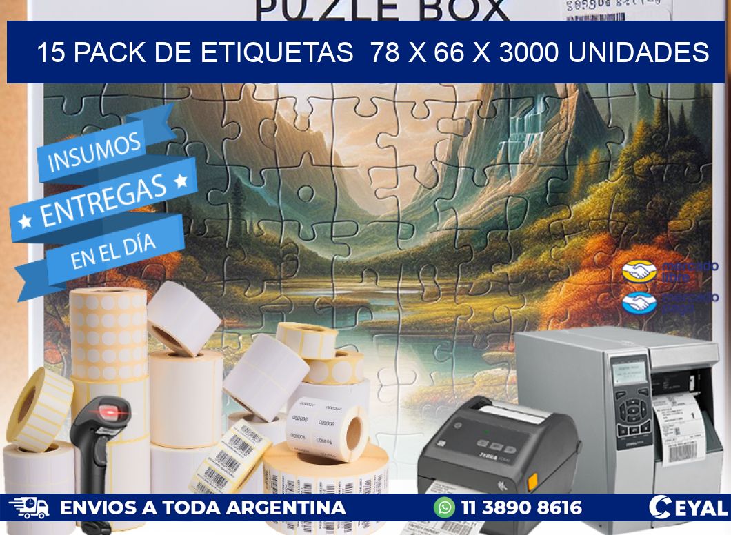 15 PACK DE ETIQUETAS  78 x 66 X 3000 UNIDADES