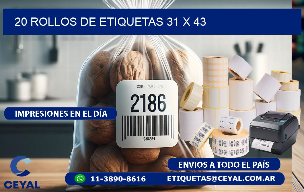 20 ROLLOS DE ETIQUETAS 31 x 43