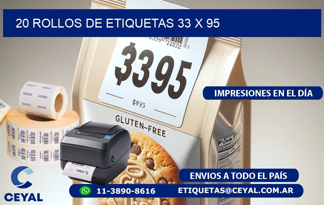 20 ROLLOS DE ETIQUETAS 33 x 95