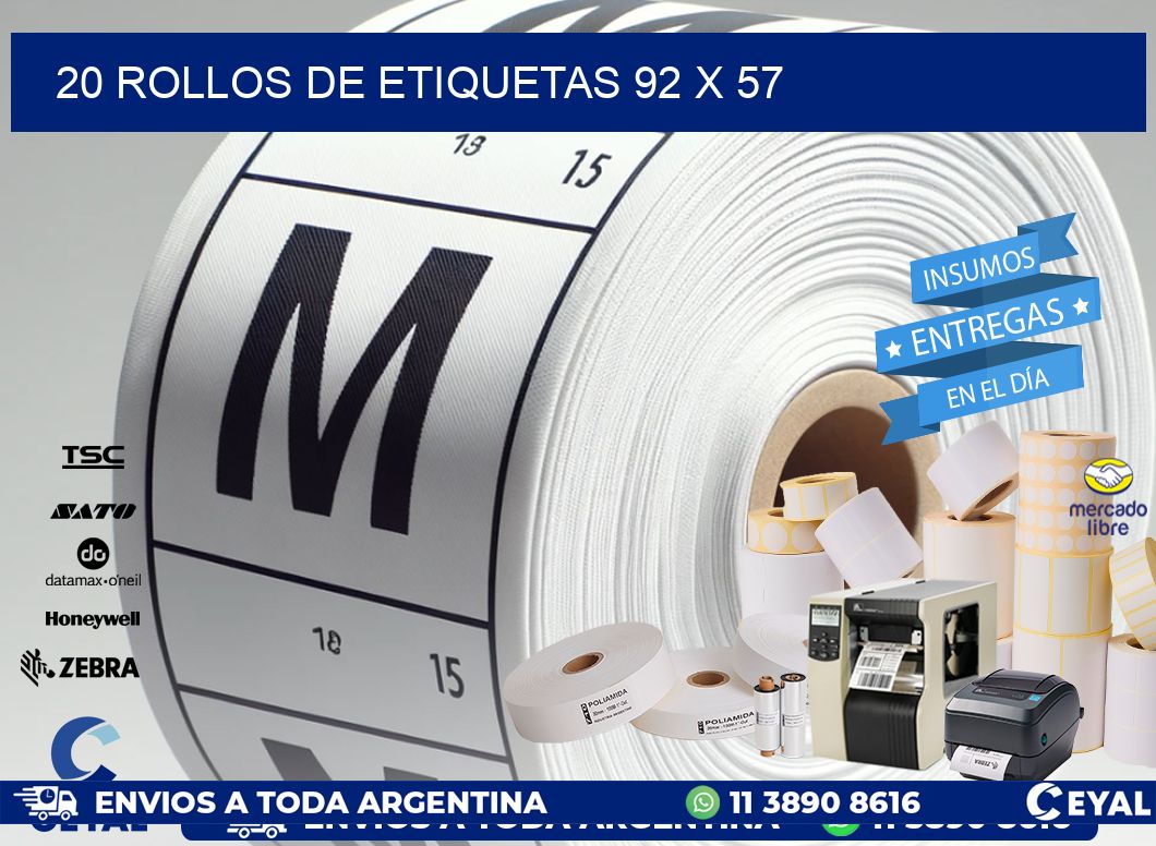 20 ROLLOS DE ETIQUETAS 92 x 57