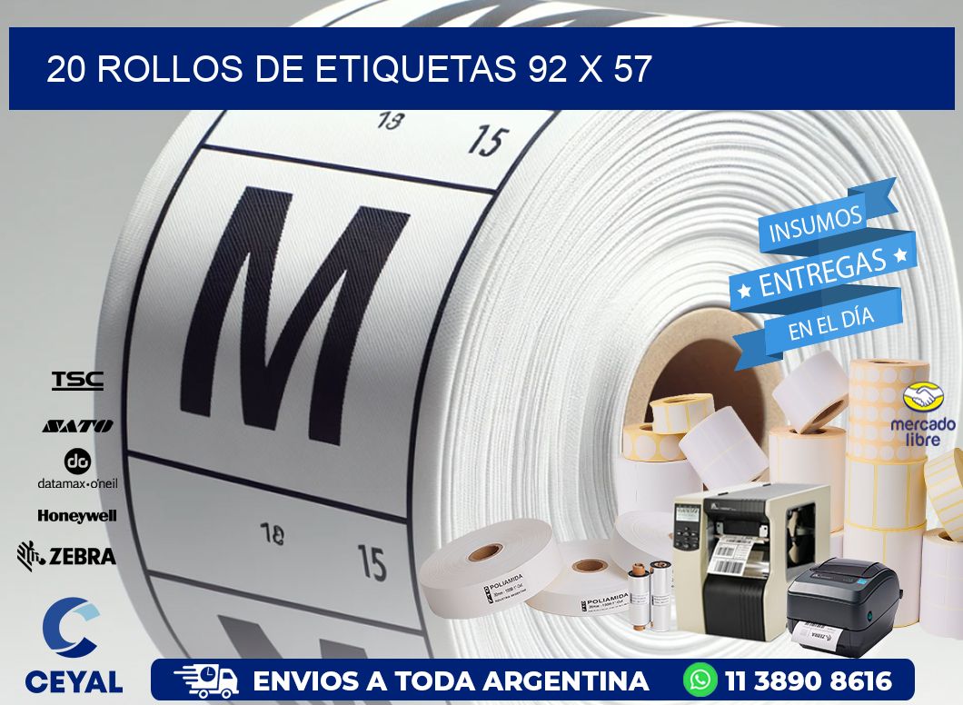 20 ROLLOS DE ETIQUETAS 92 x 57