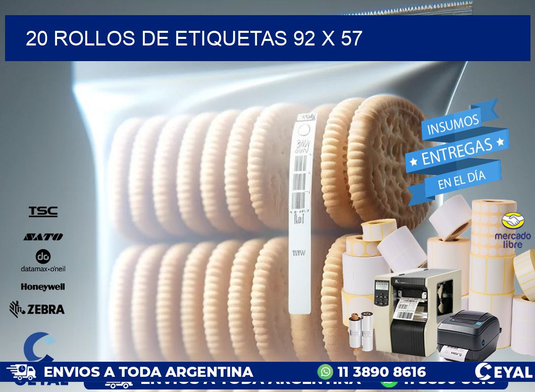 20 ROLLOS DE ETIQUETAS 92 x 57