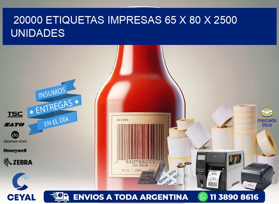 20000 ETIQUETAS IMPRESAS 65 x 80 X 2500 UNIDADES