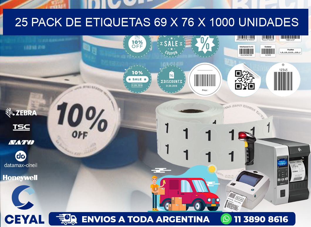 25 PACK DE ETIQUETAS 69 x 76 X 1000 UNIDADES