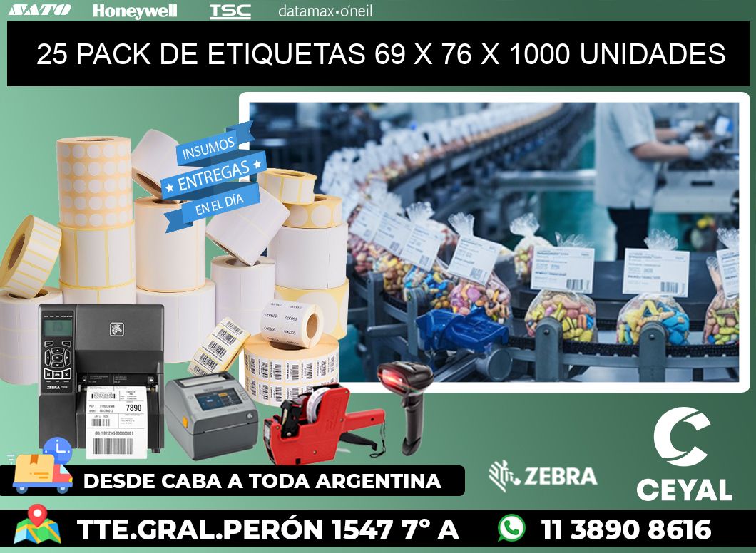 25 PACK DE ETIQUETAS 69 x 76 X 1000 UNIDADES