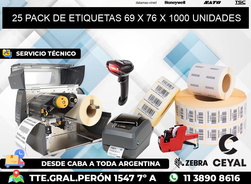 25 PACK DE ETIQUETAS 69 x 76 X 1000 UNIDADES