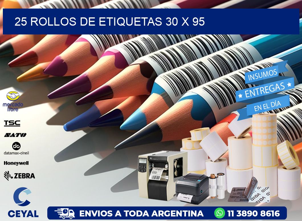 25 ROLLOS DE ETIQUETAS 30 x 95