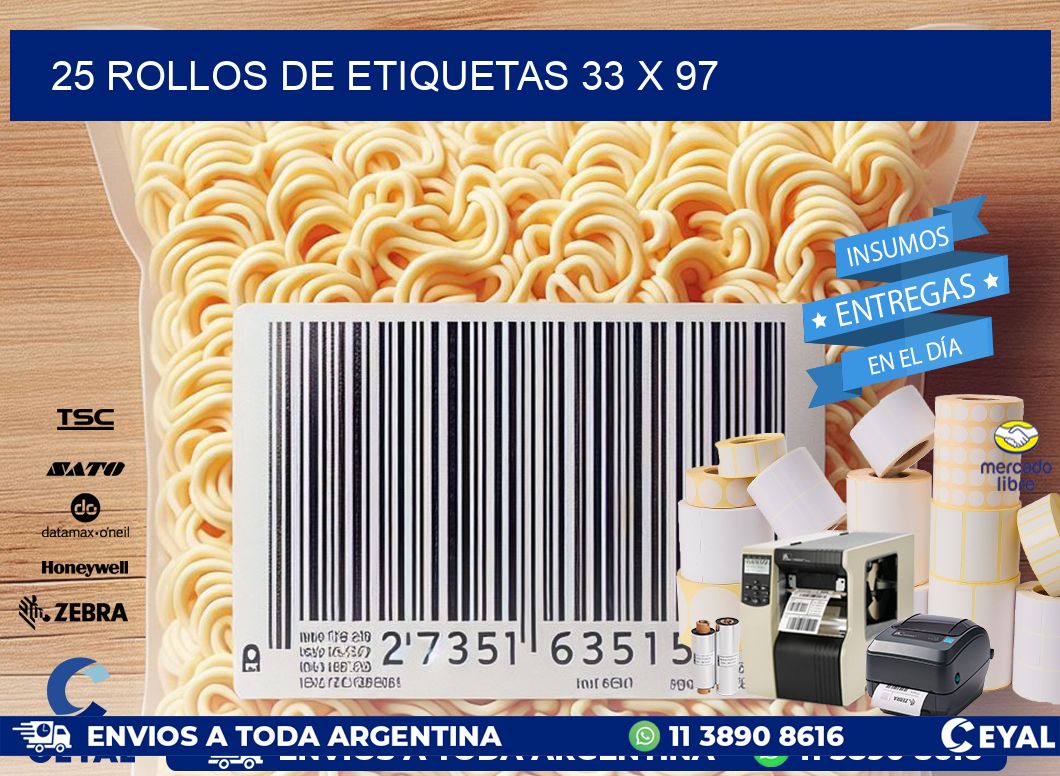 25 ROLLOS DE ETIQUETAS 33 x 97