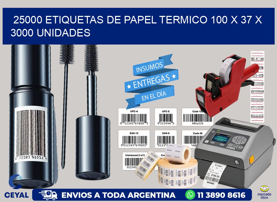 25000 ETIQUETAS DE PAPEL TERMICO 100 x 37 X 3000 UNIDADES