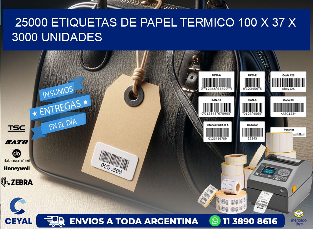 25000 ETIQUETAS DE PAPEL TERMICO 100 x 37 X 3000 UNIDADES