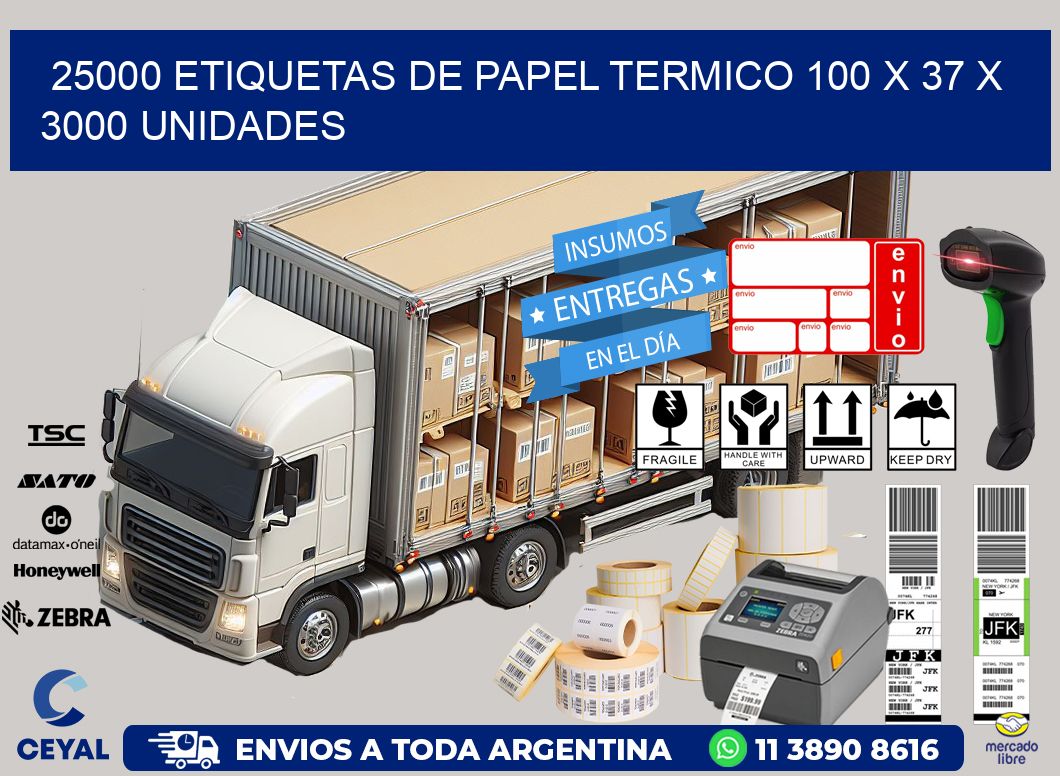 25000 ETIQUETAS DE PAPEL TERMICO 100 x 37 X 3000 UNIDADES