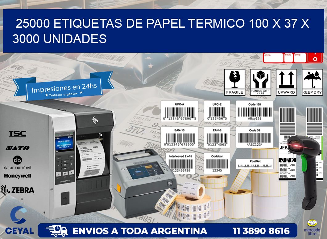 25000 ETIQUETAS DE PAPEL TERMICO 100 x 37 X 3000 UNIDADES