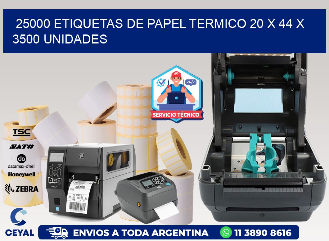 25000 ETIQUETAS DE PAPEL TERMICO 20 x 44 X 3500 UNIDADES