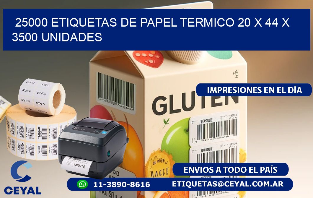 25000 ETIQUETAS DE PAPEL TERMICO 20 x 44 X 3500 UNIDADES