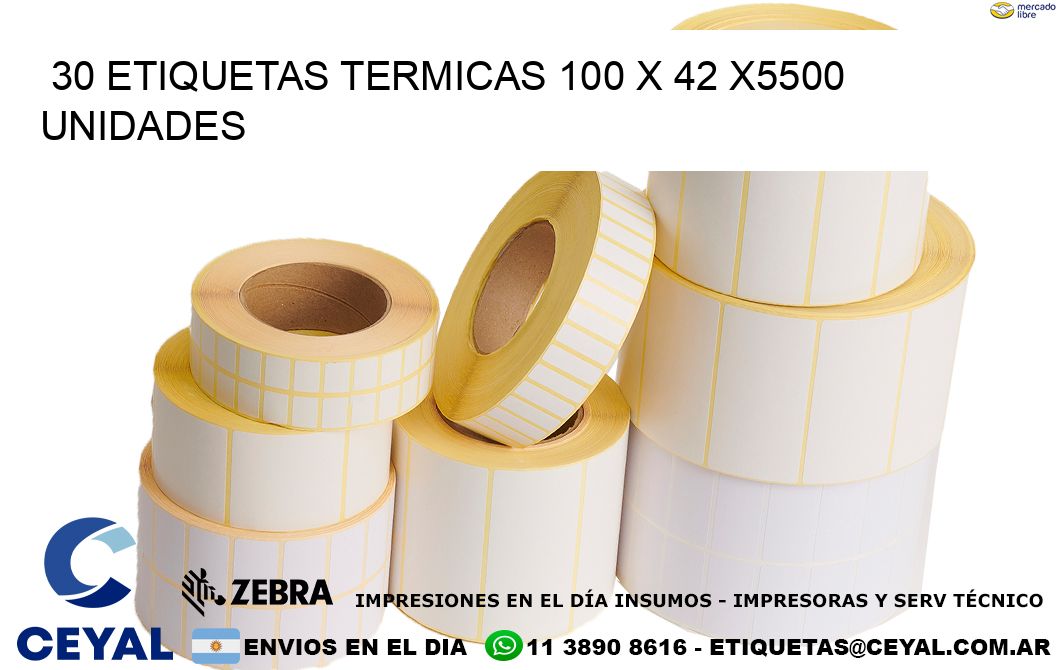 30 ETIQUETAS TERMICAS 100 x 42 X5500 UNIDADES