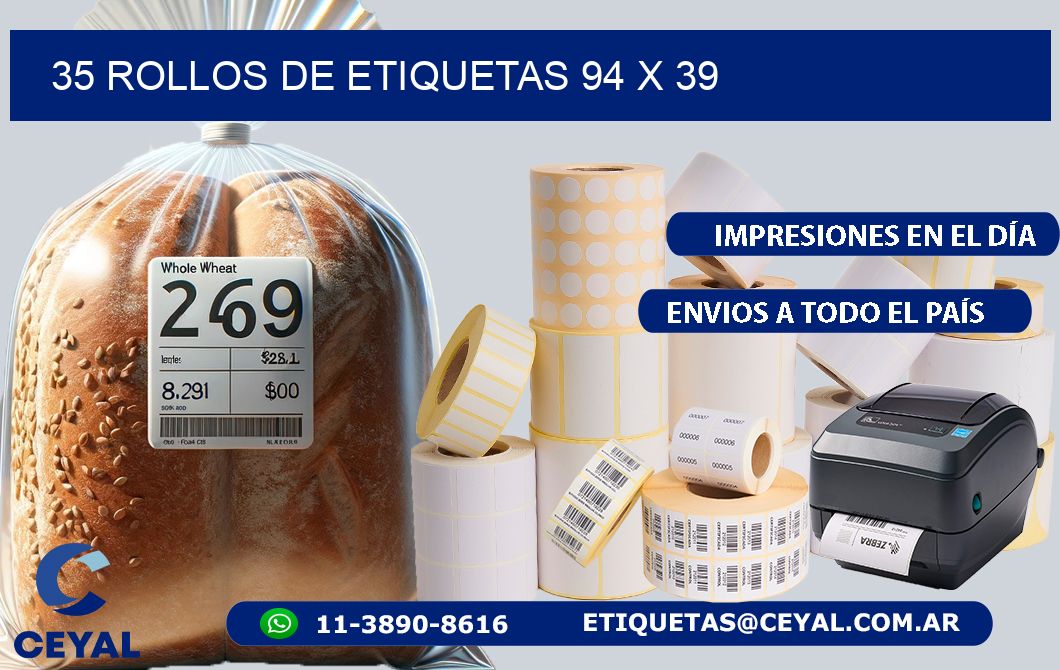 35 ROLLOS DE ETIQUETAS 94 x 39