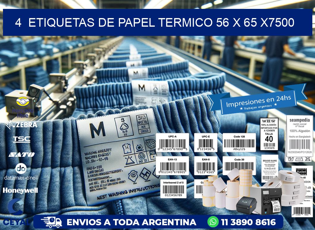 4  ETIQUETAS DE PAPEL TERMICO 56 x 65 X7500