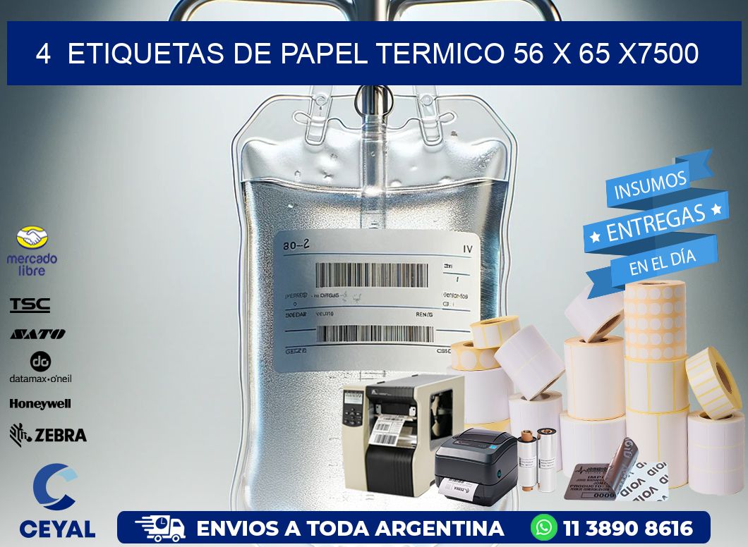 4  ETIQUETAS DE PAPEL TERMICO 56 x 65 X7500