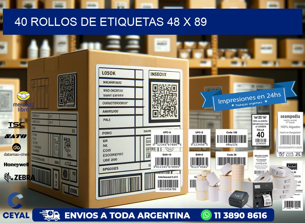 40 ROLLOS DE ETIQUETAS 48 x 89