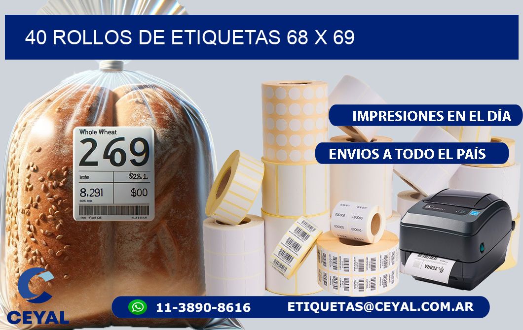 40 ROLLOS DE ETIQUETAS 68 x 69