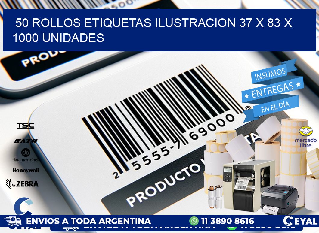 50 ROLLOS ETIQUETAS ILUSTRACION 37 x 83 X 1000 UNIDADES