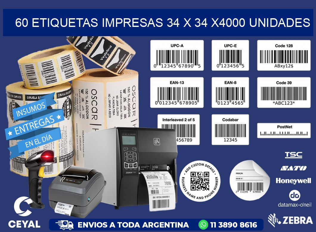 60 ETIQUETAS IMPRESAS 34 x 34 X4000 UNIDADES