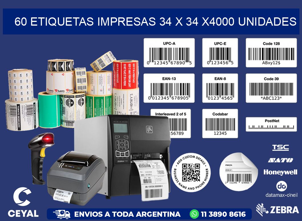 60 ETIQUETAS IMPRESAS 34 x 34 X4000 UNIDADES