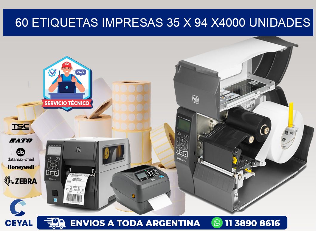 60 ETIQUETAS IMPRESAS 35 x 94 X4000 UNIDADES