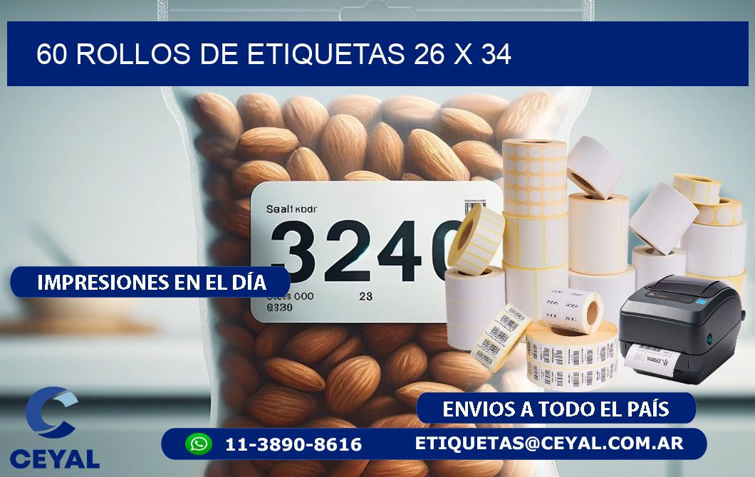 60 ROLLOS DE ETIQUETAS 26 x 34