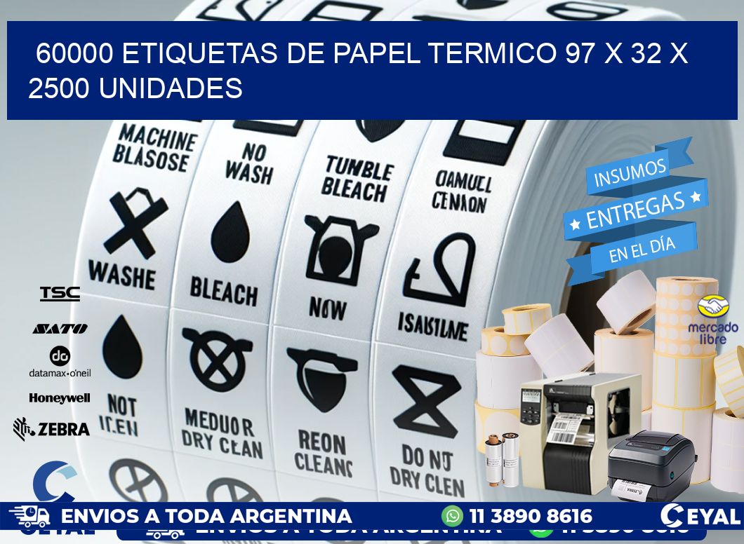 60000 ETIQUETAS DE PAPEL TERMICO 97 x 32 X 2500 UNIDADES